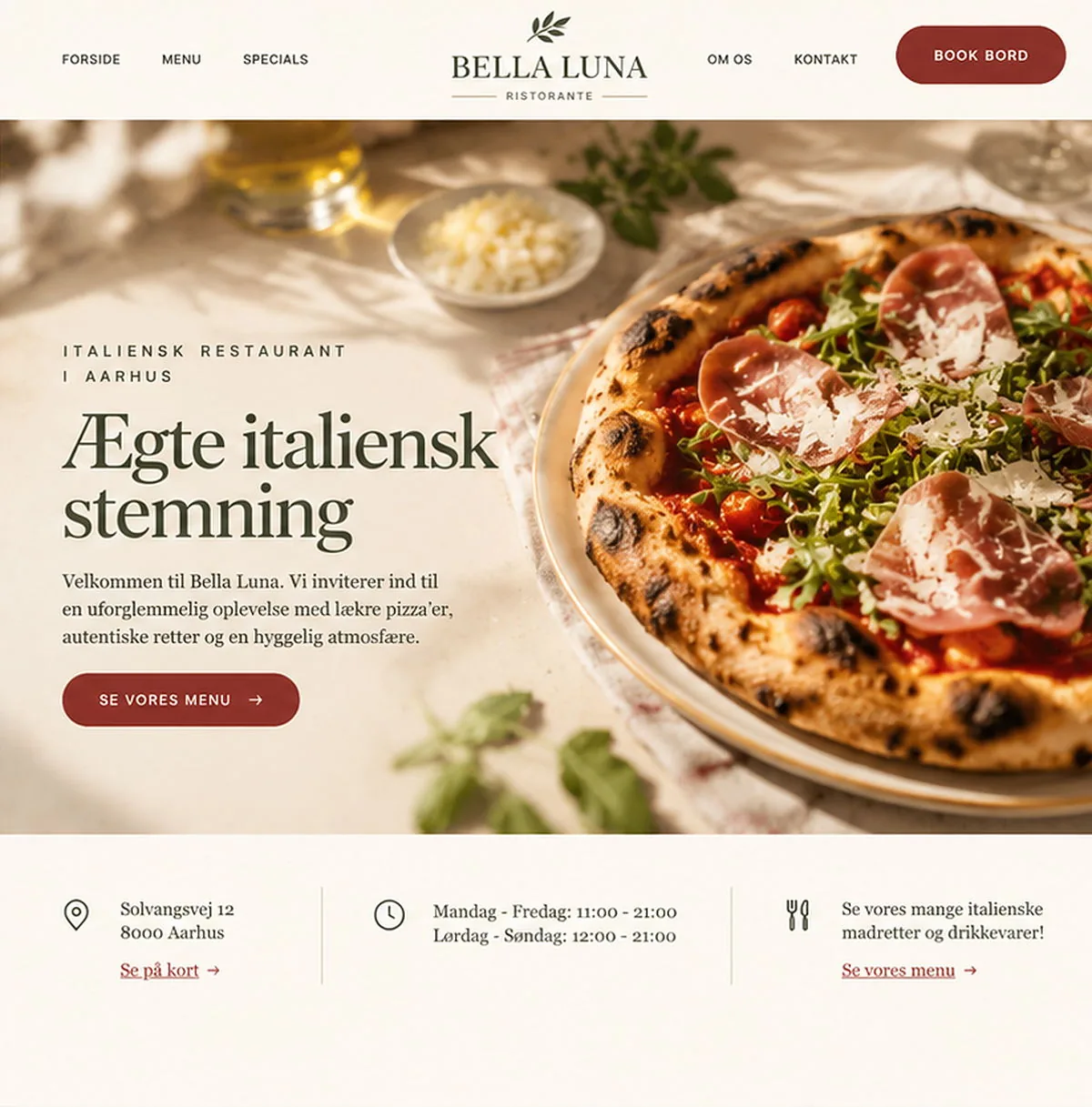 Bella Luna efter redesign: stemningsbillede i fuld bredde, tydeligt navnetræk og en knap til at booke bord